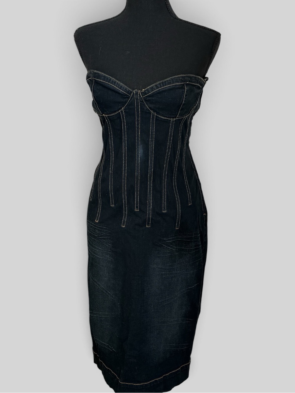 Baby Phat Strapless Dark Indigo Denim Corset Pencil Dress - Picture 10 of 12